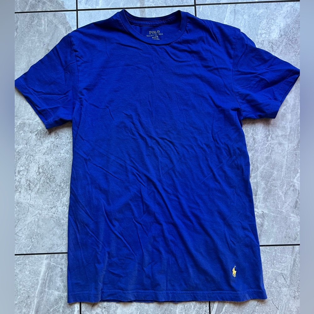 Polo Ralph Lauren Mens Blue 100%Cotton Crewneck T-Shirt Embroidered YellowPony